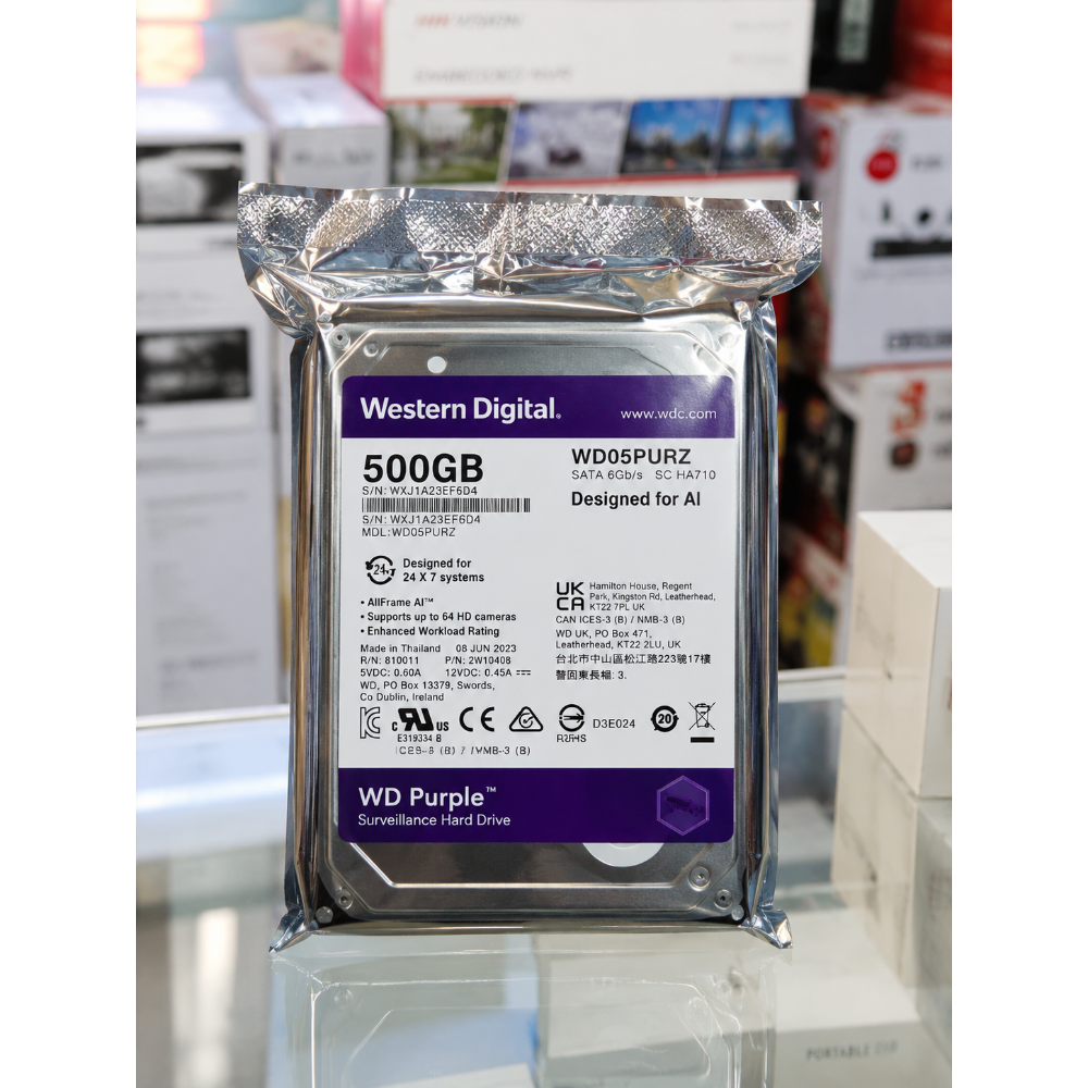 Disque Dur Interne Western Digital WD Purple 500 Go - 2 To. Spécial Vidéosurveillance (SATA 6 Gb/s)
